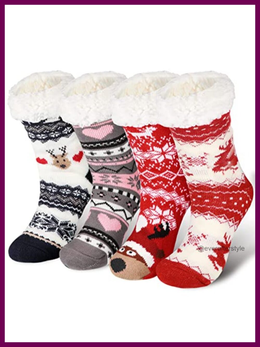 Fuzzy Fleece Lined Slipper Socks Non-Slip Grips Winter Warm 4 Pairs